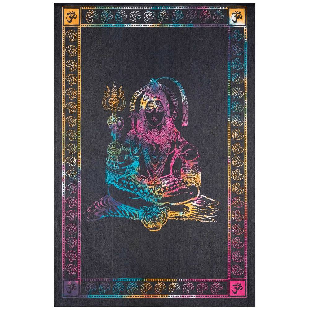 Kunst Und Magie UV Tuch Shiva Tagesdecke Wandbehang Deko Meditation UV Schwarzlicht ca. 200 x 135 cm Schlussverkauf