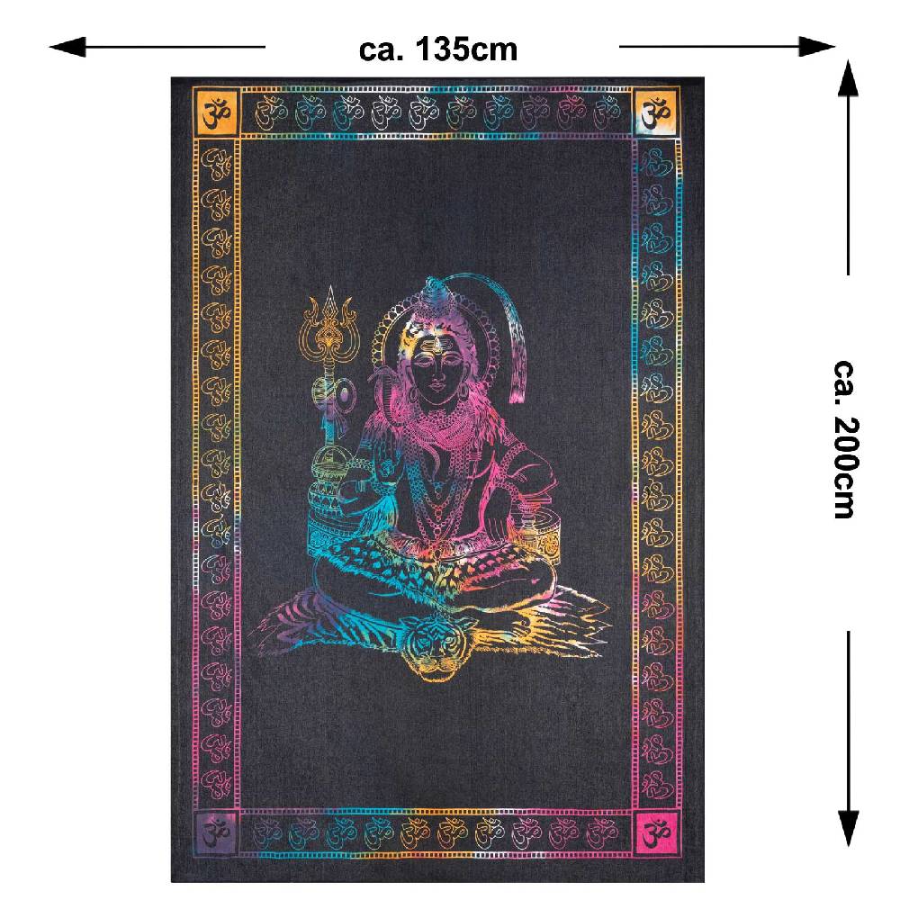 Kunst Und Magie UV Tuch Shiva Tagesdecke Wandbehang Deko Meditation UV Schwarzlicht ca. 200 x 135 cm Schlussverkauf
