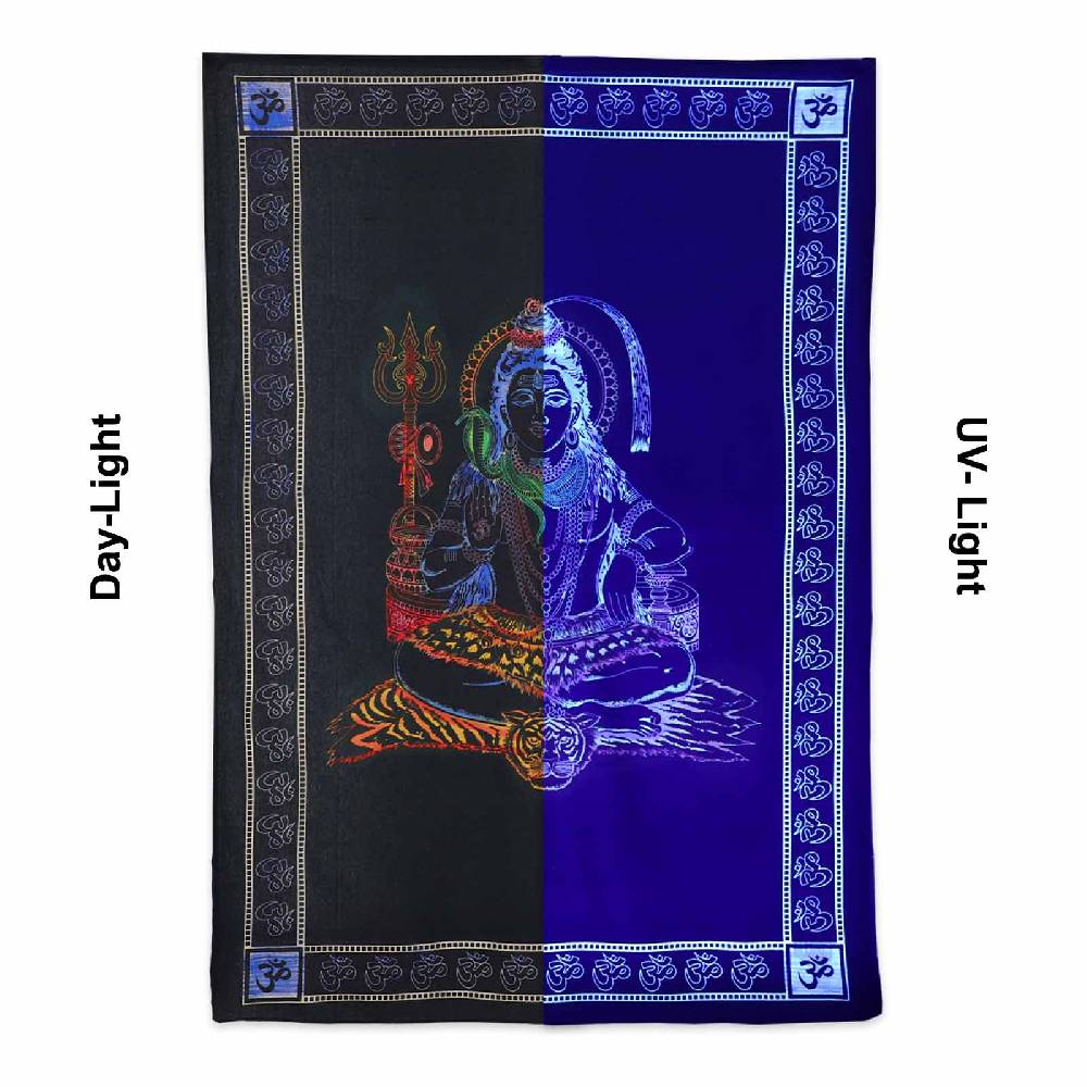 Kunst Und Magie UV Tuch Shiva Tagesdecke Wandbehang Deko Meditation UV Schwarzlicht ca. 200 x 135 cm Schlussverkauf