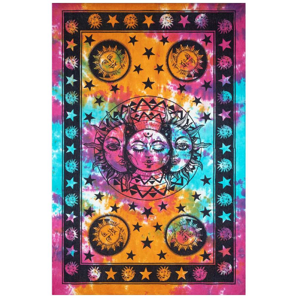 Kunst Und Magie Tagesdecke Wandbehang Bunt Deko Tuch Sonne Mond und Sterne Goa Hippie ca.200 x 140cm Günstiger Verkauf