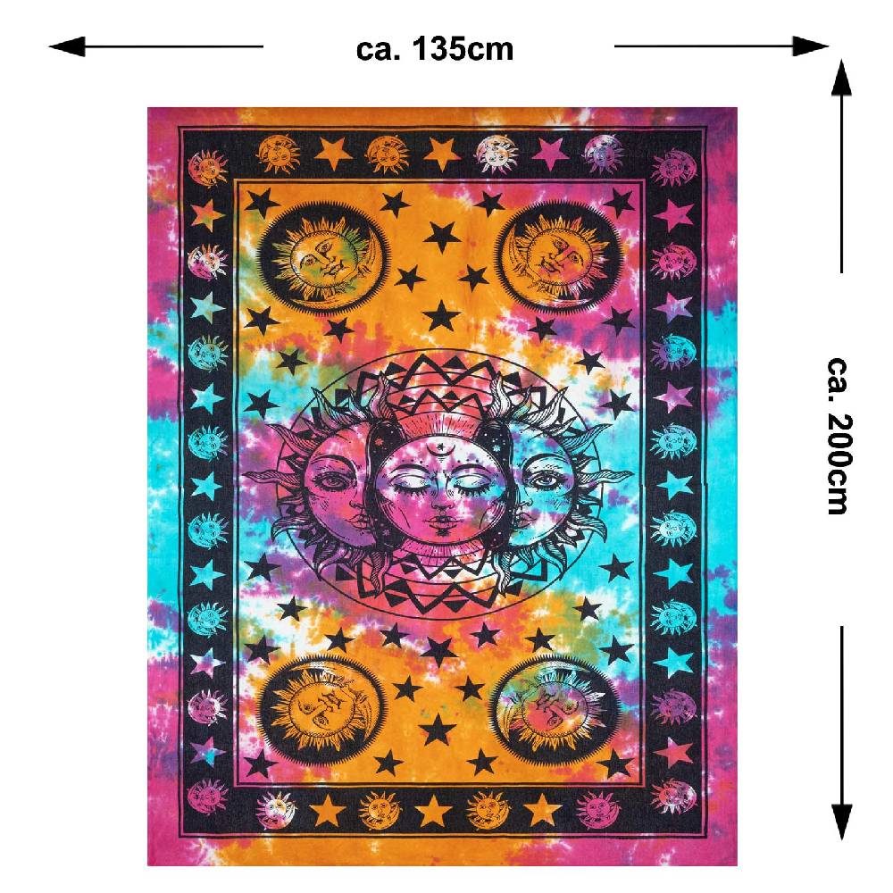 Kunst Und Magie Tagesdecke Wandbehang Bunt Deko Tuch Sonne Mond und Sterne Goa Hippie ca.200 x 140cm Günstiger Verkauf