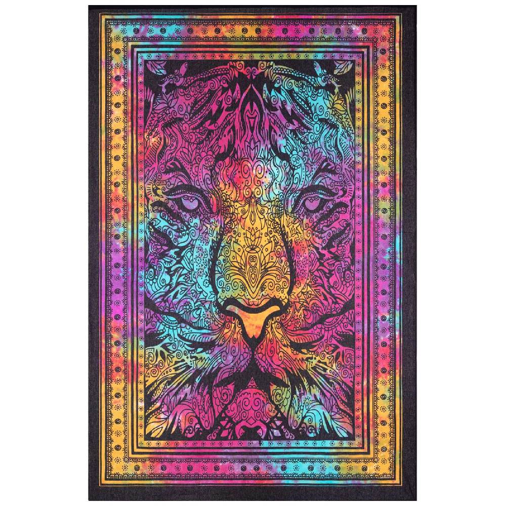 Kunst Und Magie Tagesdecke Wandbehang Bunt Deko Tuch Tiger Goa Hippie ca190 x 140cm Fabrikverkauf
