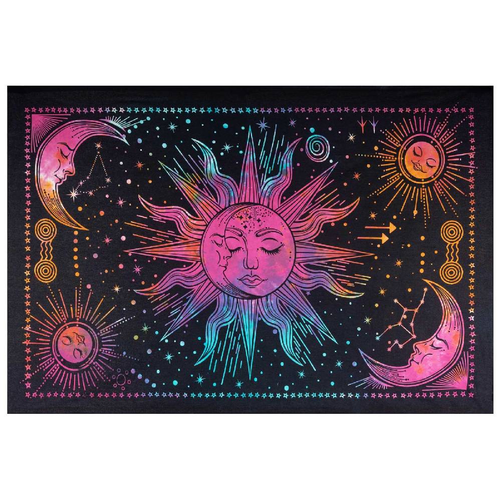 Kunst Und Magie Tagesdecke Wandbehang Bunt Deko Tuch Sonne Mond und Sterne Goa Hippie ca.200 x 140cm Meist gekauft
