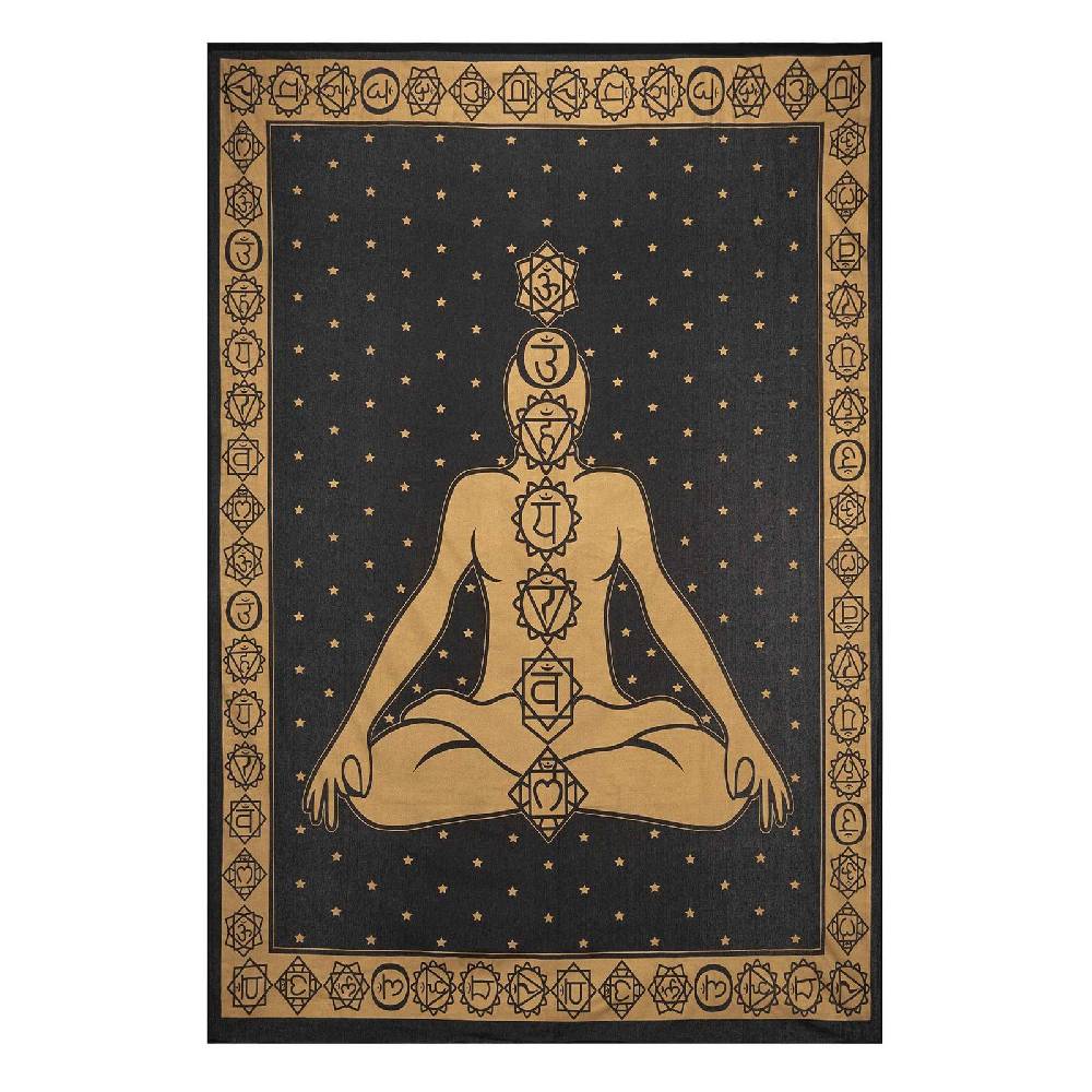 Kunst Und Magie Tagesdecke Wandbehang Bunt Deko Tuch Golden Buddha 7 Chackra Meditation ca.200x135cm Blitzverkäufe