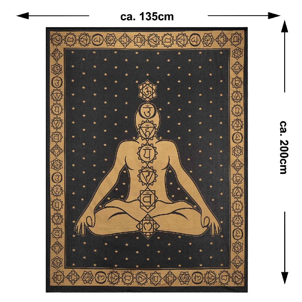 Kunst Und Magie Tagesdecke Wandbehang Bunt Deko Tuch Golden Buddha 7 Chackra Meditation ca.200x135cm Blitzverkäufe