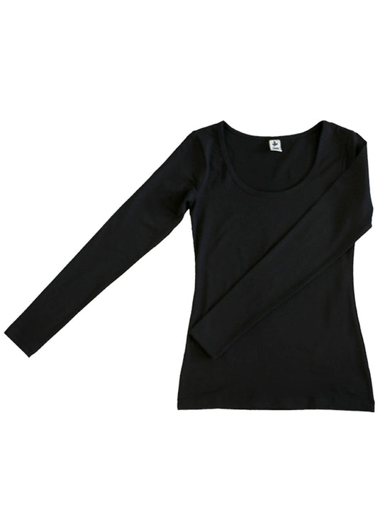 Leela Cotton 4412S | Damen Langarmshirt stretch - Schwarz