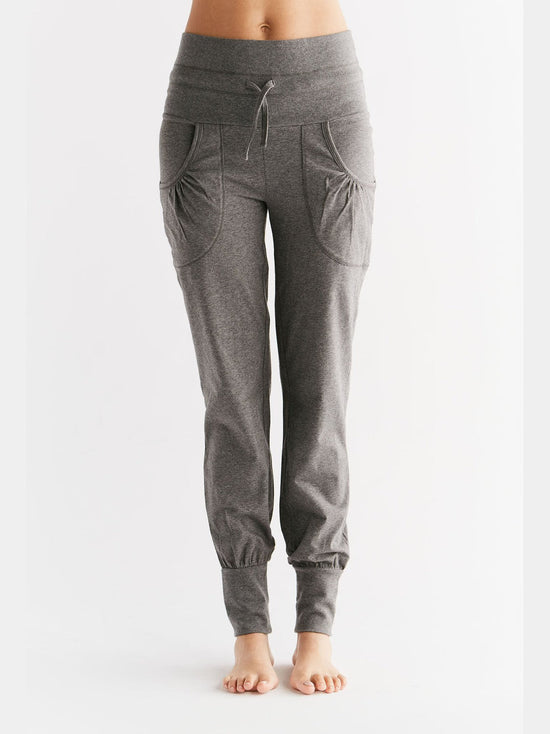 Leela Cotton 1811-01 | Damen Yogahose mit Umschlagbund - Anthrazit-Melange