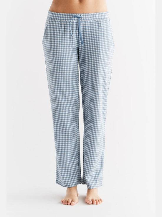Leela Cotton 1455-03 | Damen Homewear-Hose kariert - Denimblau-Natur