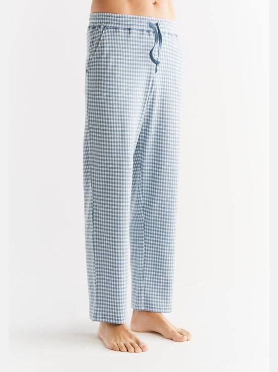 Leela Cotton 2455-02 | Herren Homewear Hose kariert - Denimblau-Natur Zeitbegrenzte Promotion