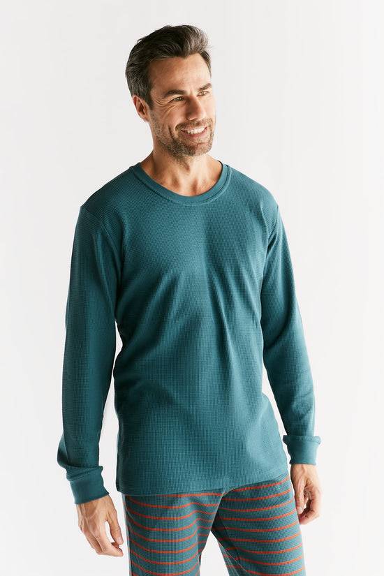 Leela Cotton 2208-063 | Waffel Strick Herren Langarmshirt - Tanne Nur für heute