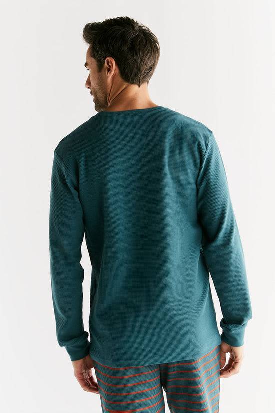 Leela Cotton 2208-063 | Waffel Strick Herren Langarmshirt - Tanne Nur für heute