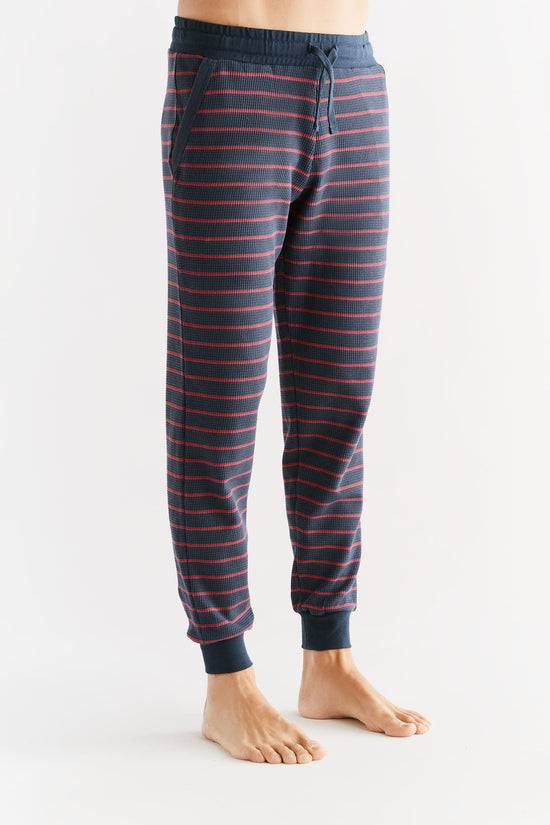Leela Cotton 2454-049 | Waffel Strick Herrenhose - Indigo/Rosarot Sonderangebot der Fabrik