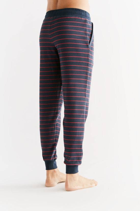 Leela Cotton 2454-049 | Waffel Strick Herrenhose - Indigo/Rosarot Sonderangebot der Fabrik