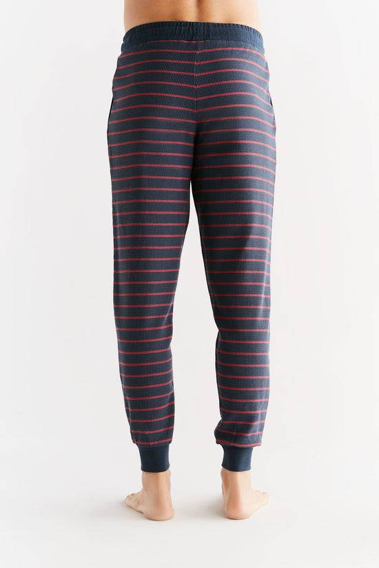 Leela Cotton 2454-049 | Waffel Strick Herrenhose - Indigo/Rosarot Sonderangebot der Fabrik