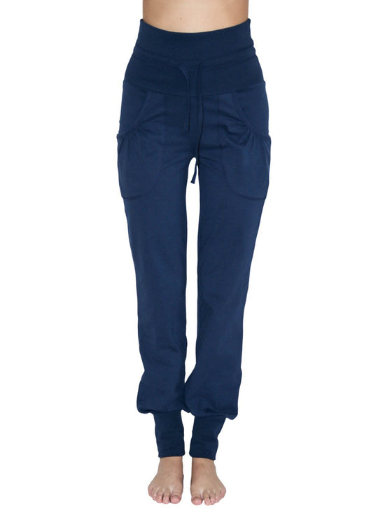 Leela Cotton 4082NV | Damen Yogahose mit Umschlagbund - Navy