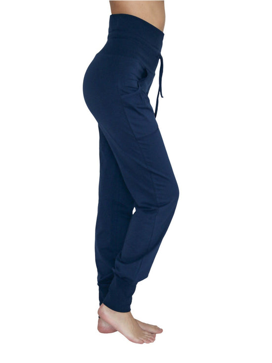 Leela Cotton 4082NV | Damen Yogahose mit Umschlagbund - Navy 50% Rabatt mit kostenlosem Versand