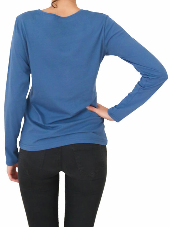 Leela Cotton 1251-05 | Damen Langarmshirt - Denimblau Günstiger Verkauf