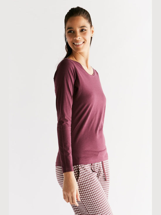 Leela Cotton 1251-02 | Damen Langarmshirt - Aubergine Meist gekauft