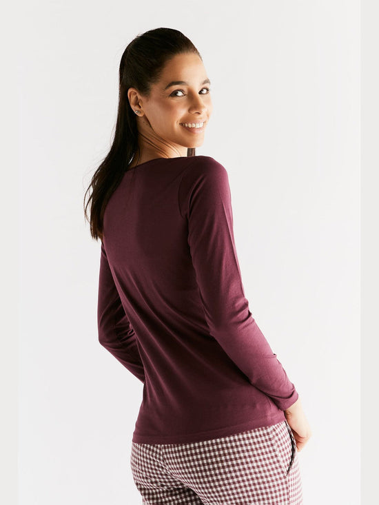 Leela Cotton 1251-02 | Damen Langarmshirt - Aubergine Meist gekauft
