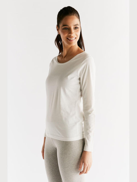 Leela Cotton 1251-01 | Damen Langarmshirt - Naturweiss Limitierter Zeitrabatt