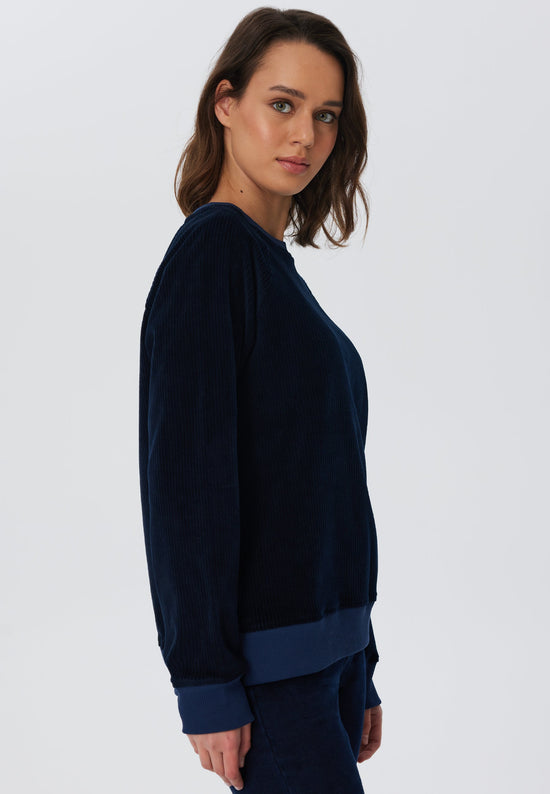 Leela Cotton 1278-045 | Damen Cord Sweatshirt - Nachtblau Exklusive Angebote