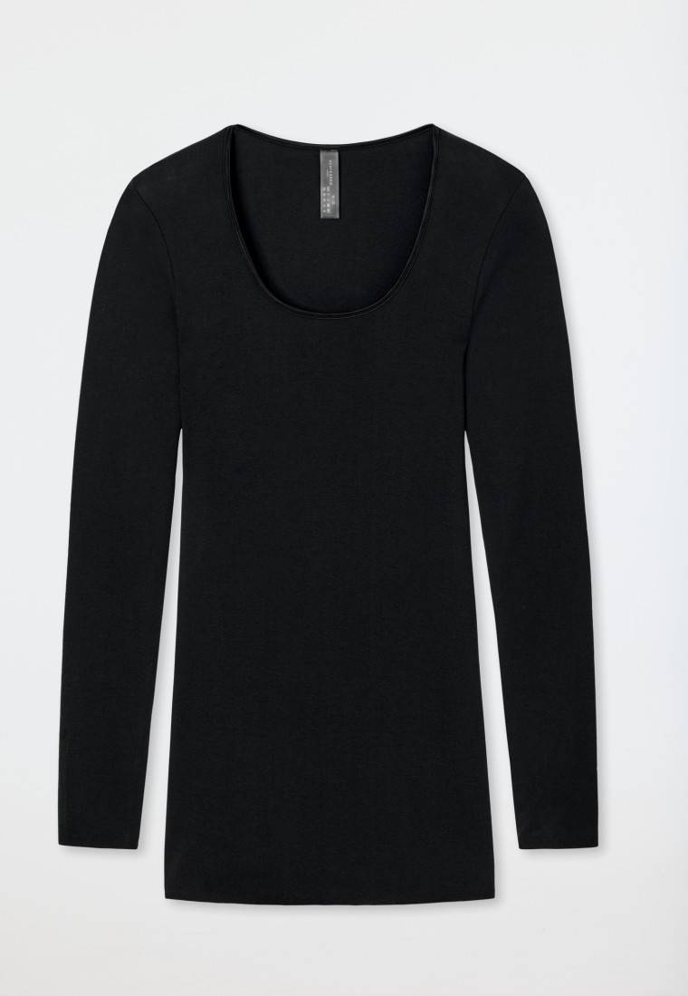 Schiesser Shirt langarm Feinripp rundhals Spenzer schwarz - Luxury Bis zu 50% Rabatt