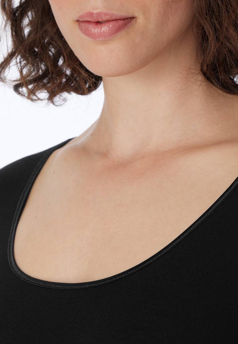 Schiesser Shirt langarm Feinripp rundhals Spenzer schwarz - Luxury Bis zu 50% Rabatt