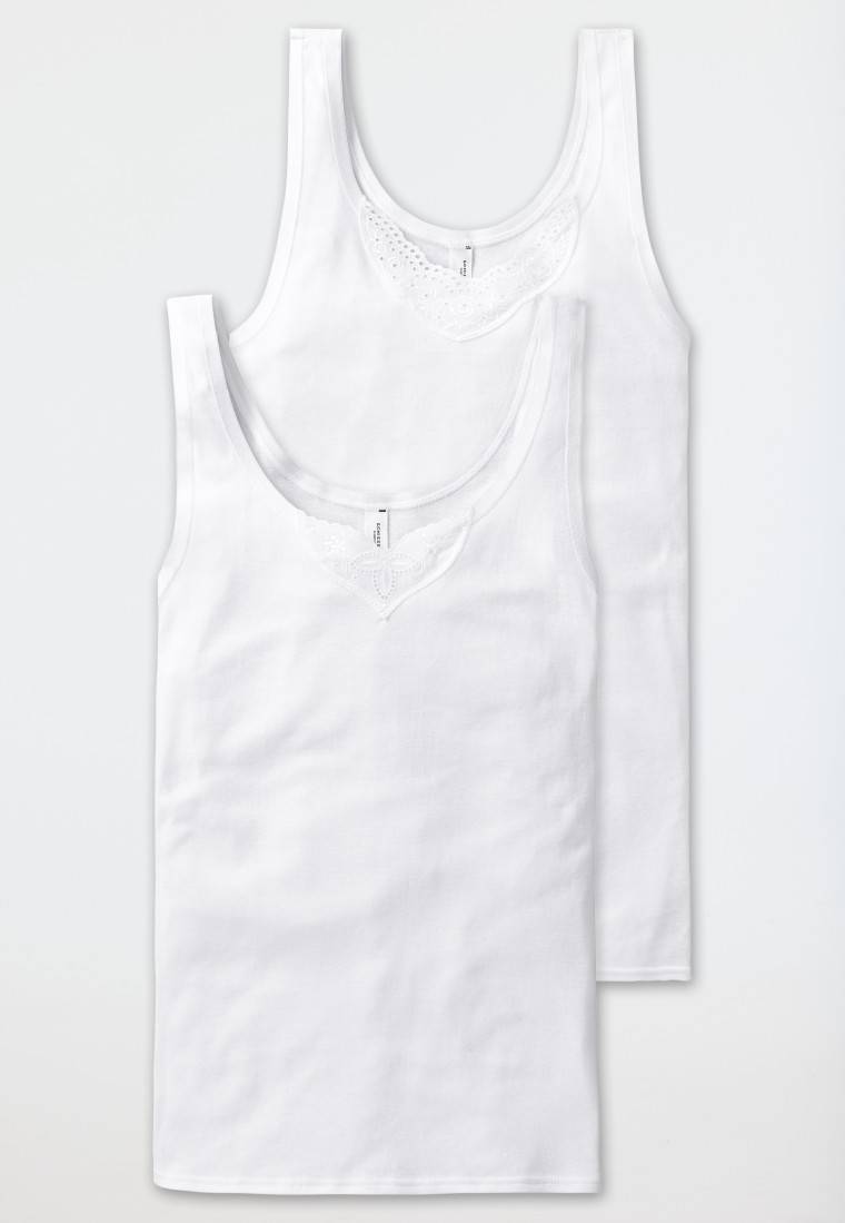 Schiesser Trägertops 2er-Pack mit Stickerei weiß - Cotton Essentials Fabrik Onlineshop