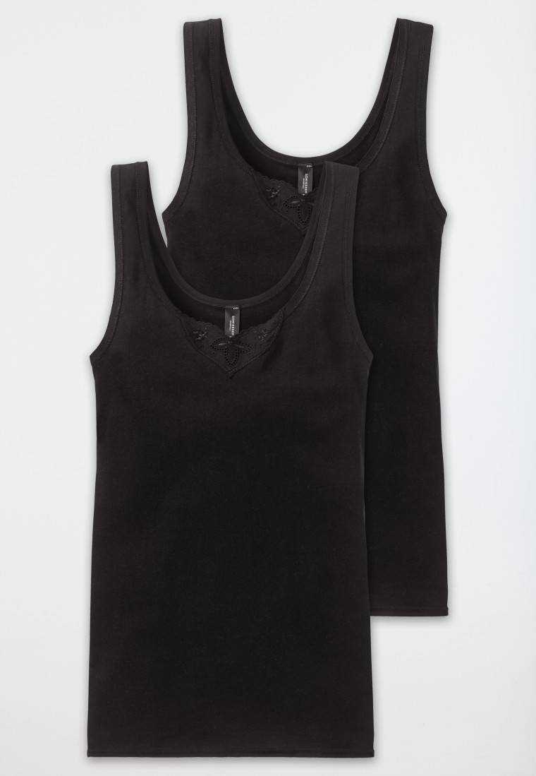 Schiesser Trägertops 2er-Pack mit Stickerei schwarz - Cotton Essentials Valentinstagsangebot