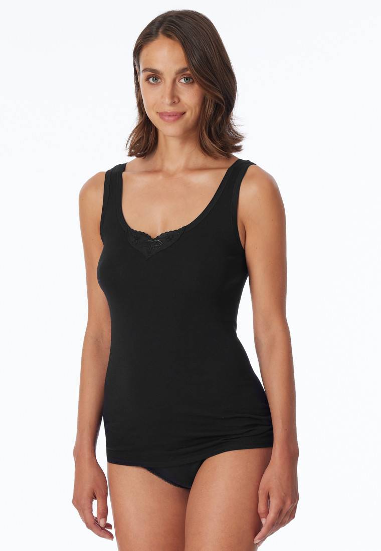 Schiesser Trägertops 2er-Pack mit Stickerei schwarz - Cotton Essentials Valentinstagsangebot