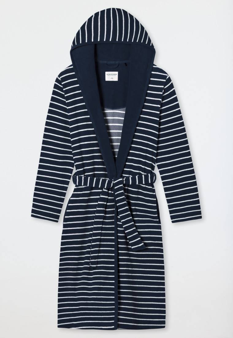 Schiesser Bademantel Leichtfrottee navy gestreift - Feather Terry Black Friday Preise