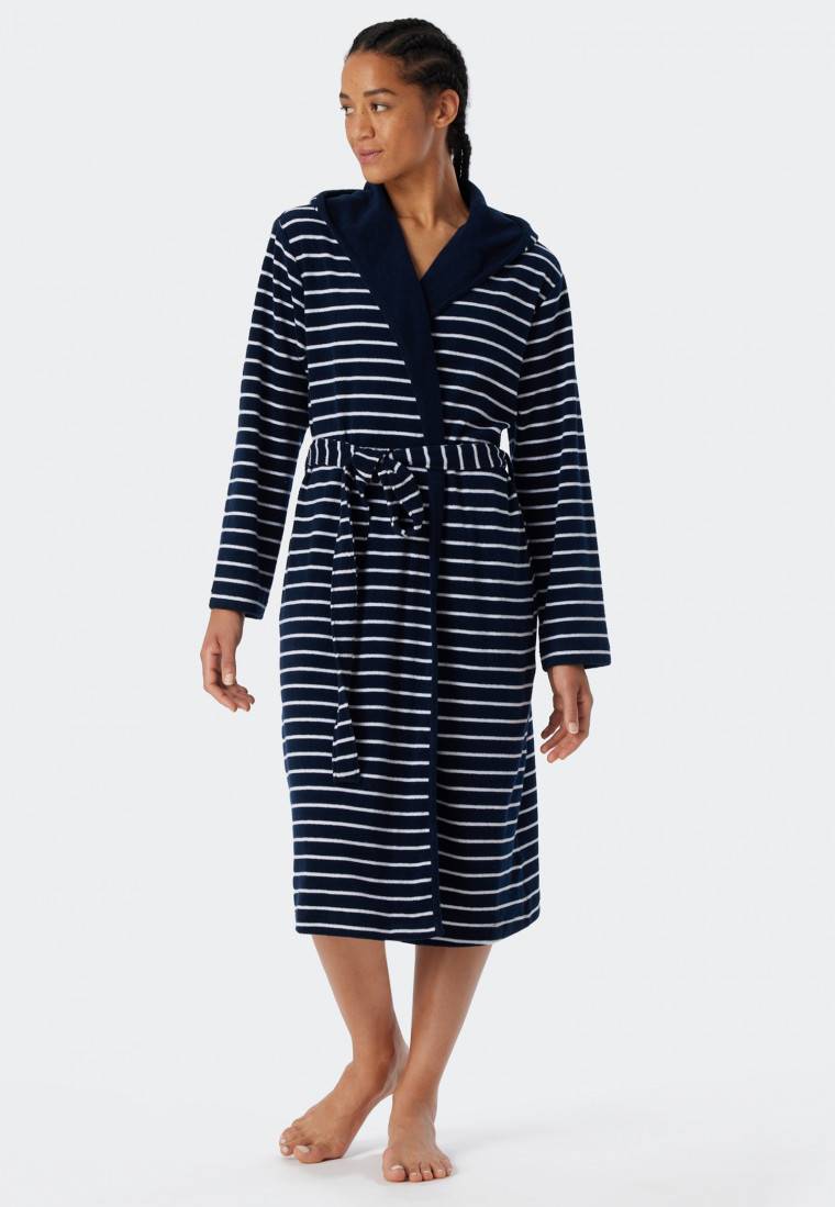Schiesser Bademantel Leichtfrottee navy gestreift - Feather Terry Black Friday Preise