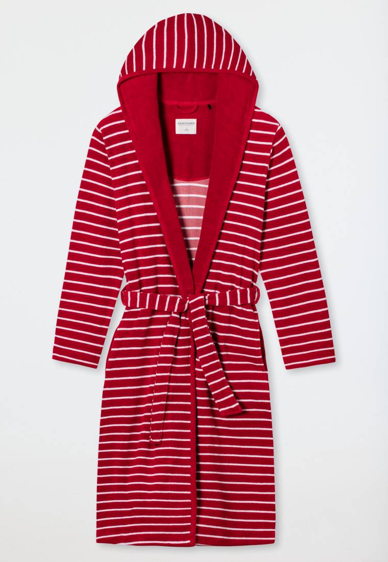 Schiesser Bademantel Leichtfrottee rot gestreift - Feather Terry zollfrei