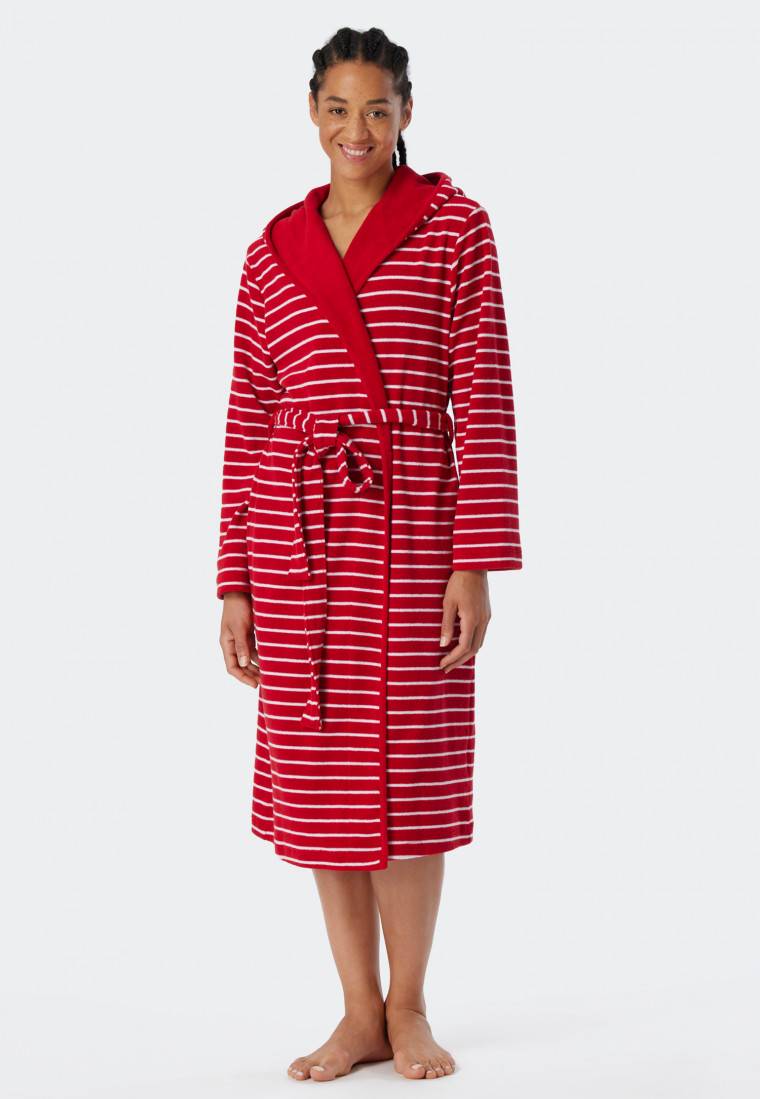 Schiesser Bademantel Leichtfrottee rot gestreift - Feather Terry zollfrei