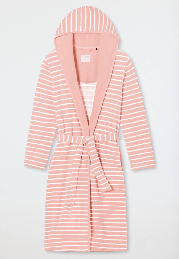 Schiesser Bademantel Leichtfrottee rosé gestreift - Feather Terry 50% Rabatt für begrenzte Zeit