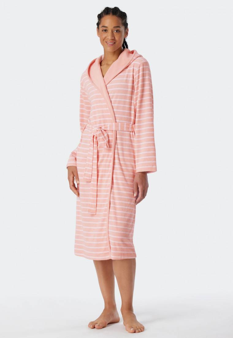 Schiesser Bademantel Leichtfrottee rosé gestreift - Feather Terry 50% Rabatt für begrenzte Zeit
