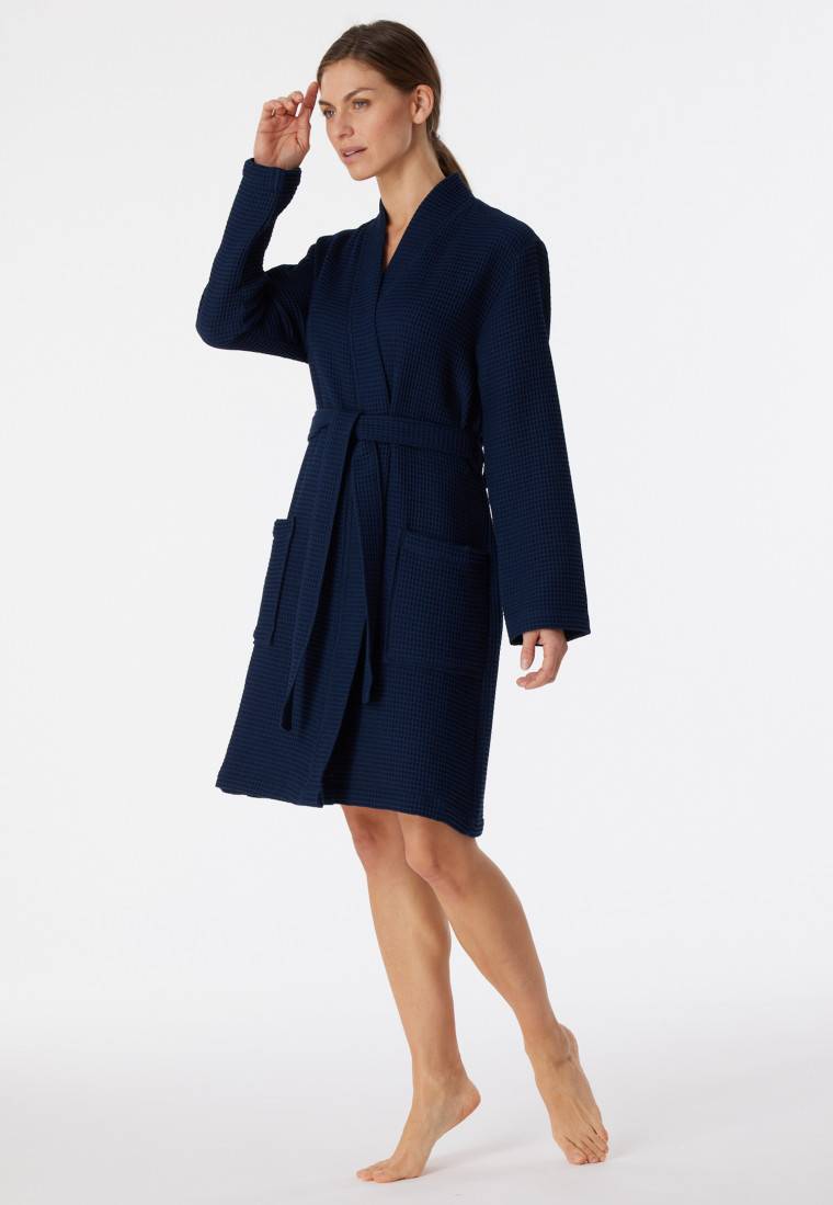 Schiesser Bademantel Waffelpiqué dunkelblau - Essentials Online