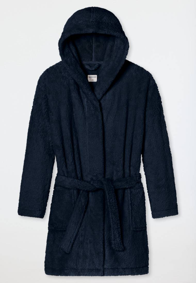 Schiesser Morgenmantel Teddy-Fleece Comfort-Fit dunkelblau - Essentials Hotsell