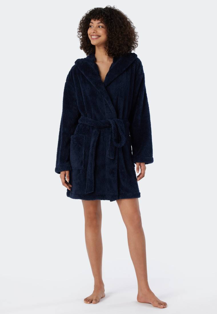 Schiesser Morgenmantel Teddy-Fleece Comfort-Fit dunkelblau - Essentials Hotsell