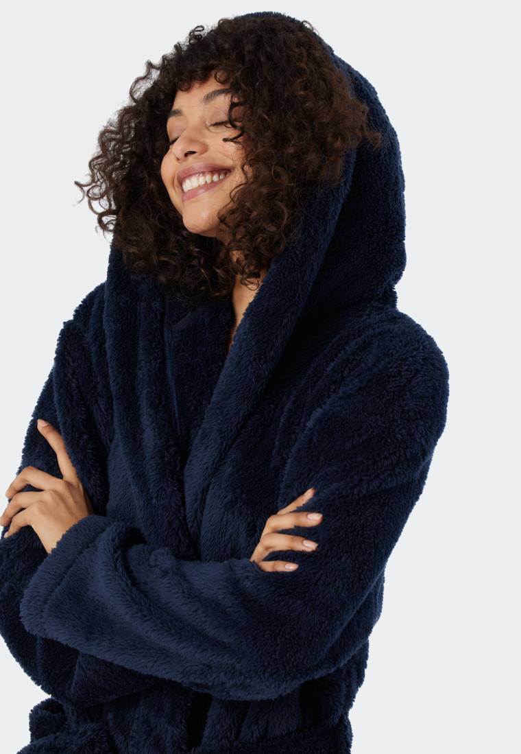 Schiesser Morgenmantel Teddy-Fleece Comfort-Fit dunkelblau - Essentials Hotsell