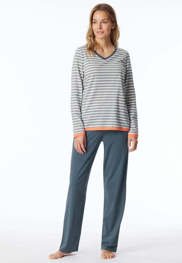 Schiesser Schlafanzug lang Ringel jeansblau - Casual Essentials Fabrik Onlineshop