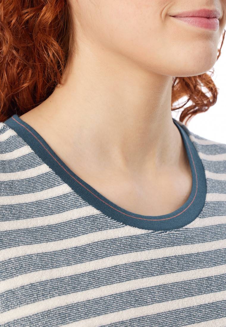 Schiesser Schlafanzug lang Frottee Bündchen Ringel jeansblau - Casual Essentials Fabrikpreis