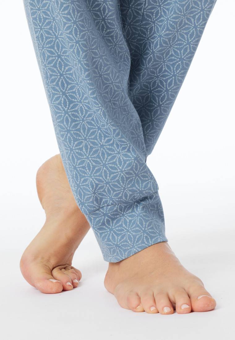 Schiesser Schlafanzug lang Bündchen blaugrau gemustert - Comfort Essentials Sonderangebot