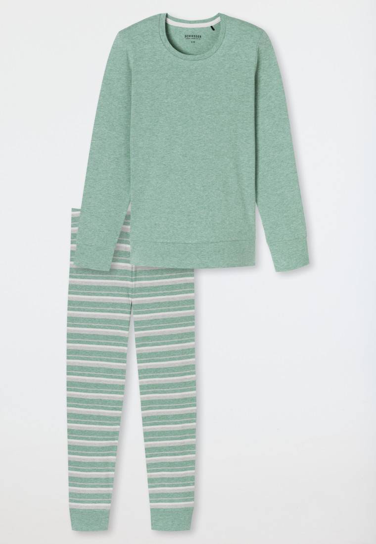 Schiesser Schlafanzug lang grün meliert - Casual Essentials Versandkostenfrei