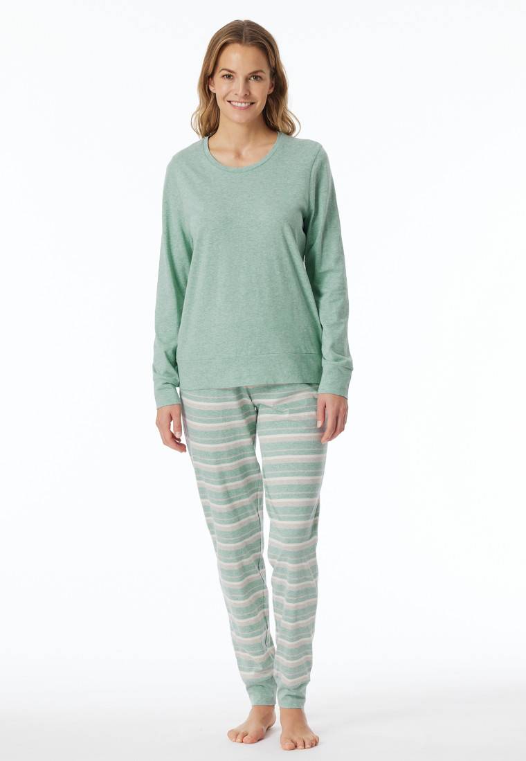 Schiesser Schlafanzug lang grün meliert - Casual Essentials Versandkostenfrei