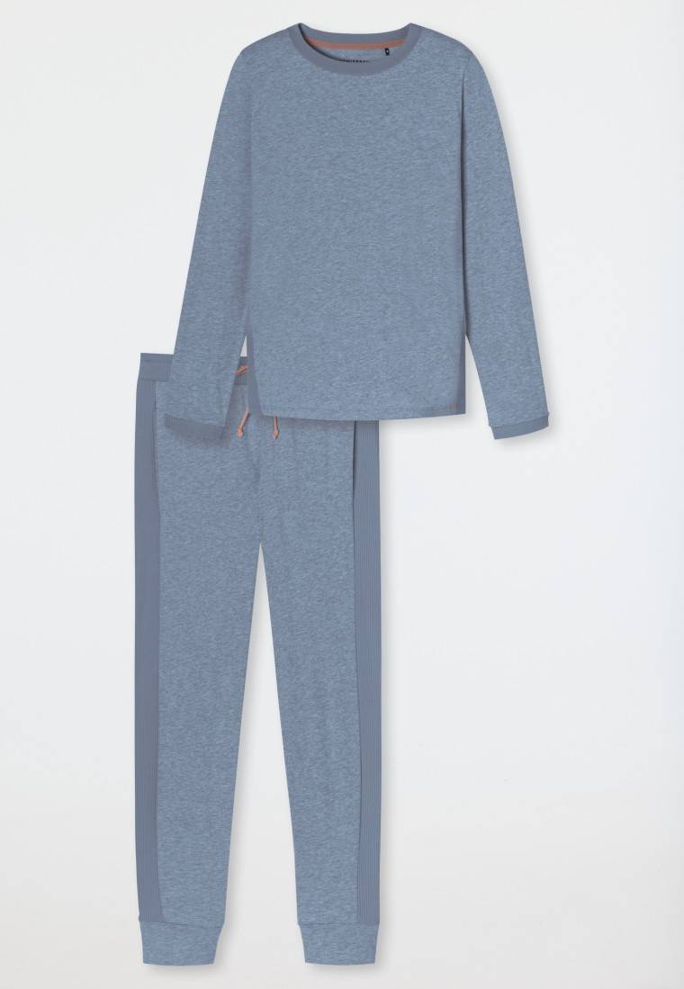 Schiesser Schlafanzug lang Bio-Baumwolle jeansblau-meliert - Casual Nightwear Großer Ausverkauf