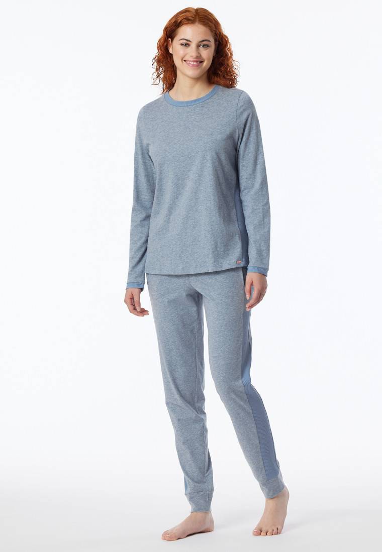 Schiesser Schlafanzug lang Bio-Baumwolle jeansblau-meliert - Casual Nightwear Großer Ausverkauf
