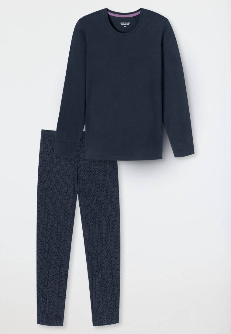 Schiesser Schlafanzug lang Bündchen nachtblau gemustert - Comfort Essentials Flash Sale