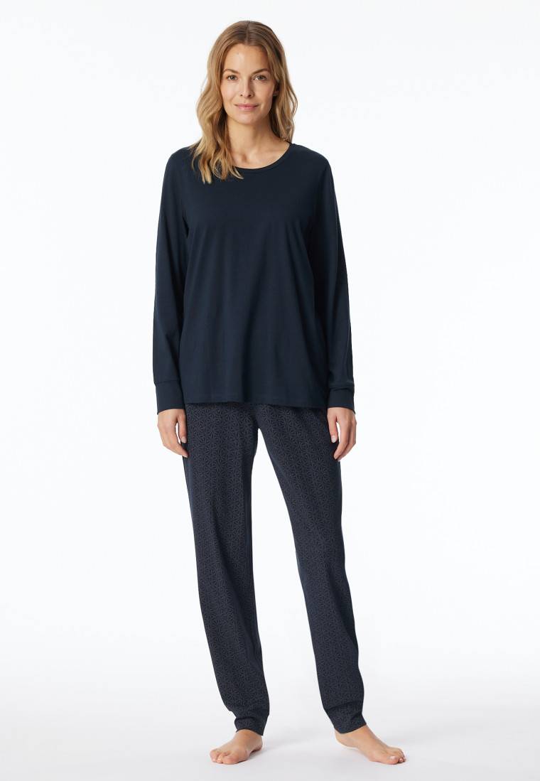 Schiesser Schlafanzug lang Bündchen nachtblau gemustert - Comfort Essentials Flash Sale