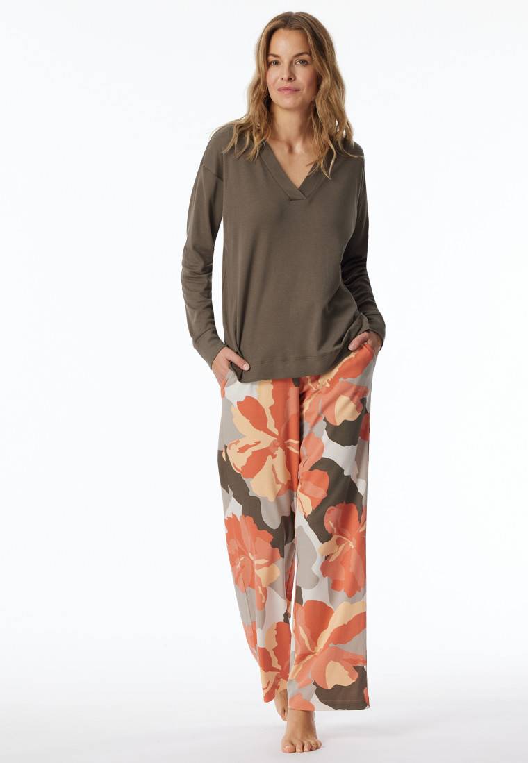 Schiesser Schlafanzug lang Interlock taupe bedruckt - Modern Nightwear